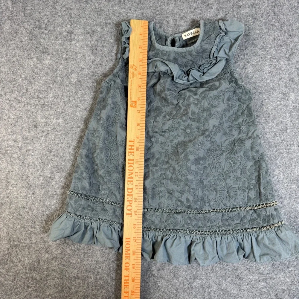 Baybala Kids Blue Grey Floral Embroidered Ruffle Sleeveless Cotton Dress Size 3T